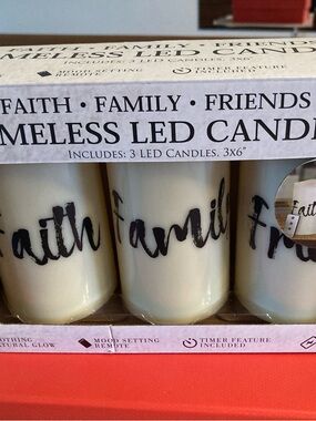 Candle Set: Faith - Family - Friends Flameless LED Candles 3 x 6 "